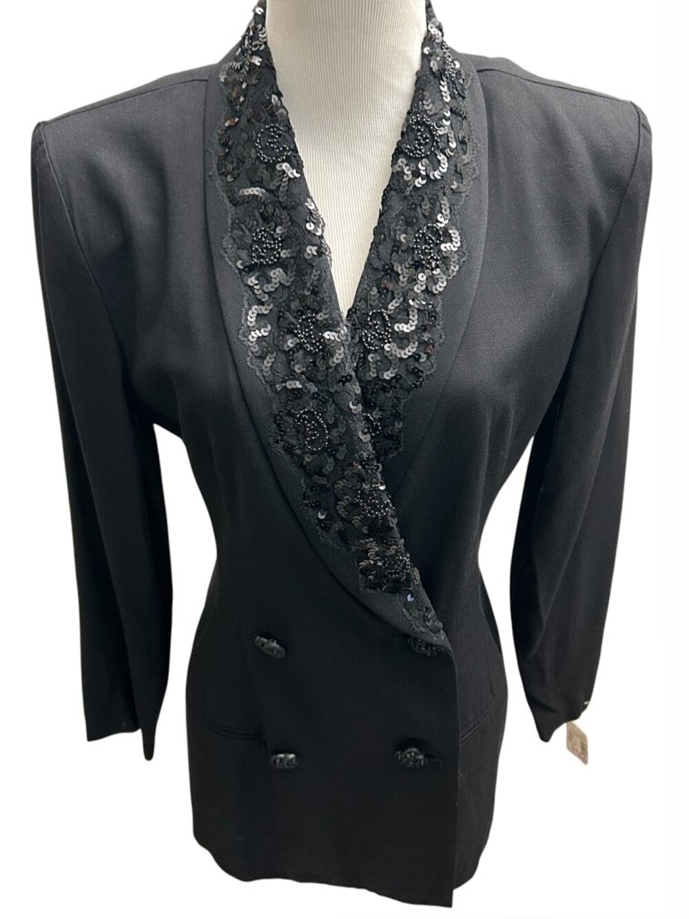 Lois Snyder Dani Max Size 8 Vintage Black Embellished Double Breasted Blazer NWT - Picture 2 of 12
